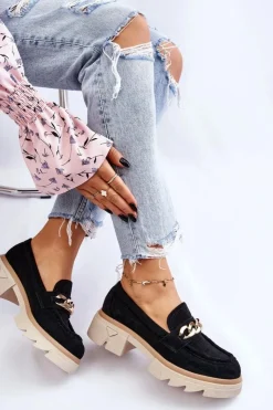 Damskie Boto Damskie Półbuty Mokasyny Z Łańcuchem Czarne Luella