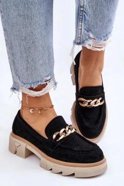 Damskie Boto Damskie Półbuty Mokasyny Z Łańcuchem Czarne Luella