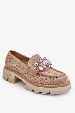 Boto Mokasyny Damskie Zamszowe*Damskie Półbuty Mokasyny Z Ozdobami Beżowe Issac