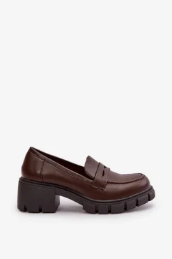 Damskie Boto Damskie Półbuty Na Niskim Obcasie Z Eko Skóry Ciemnobrązowe Menloa