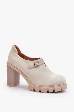 Damskie Boto Damskie Półbuty Na Obcasie Słupku Jasnobeżowe Tauina