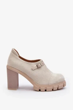 Damskie Boto Damskie Półbuty Na Obcasie Słupku Jasnobeżowe Tauina