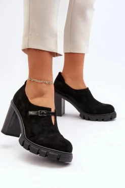 Damskie Boto Damskie Półbuty Na Obcasie Słupku Czarne Tauina