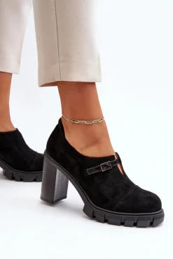 Damskie Boto Damskie Półbuty Na Obcasie Słupku Czarne Tauina