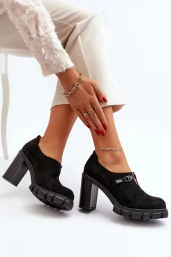 Damskie Boto Damskie Półbuty Na Obcasie Słupku Czarne Tauina