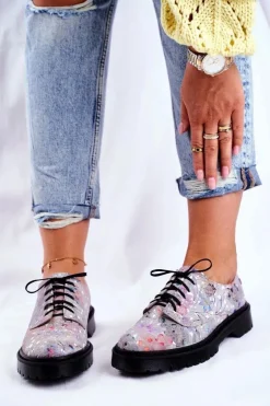 Damskie Maciejka Damskie Półbuty Oxfordy Popiel Skórzane 04087-13