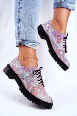 Damskie Maciejka Damskie Półbuty Oxfordy Popiel Skórzane 04087-13