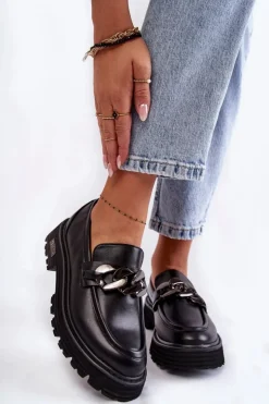 Big Star Shoes Mokasyny Damskie Skórzane*Damskie Półbuty Skórzane Big Star KK274498 Czarne