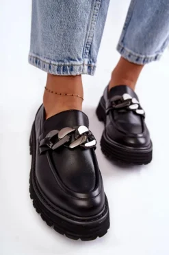 Big Star Shoes Mokasyny Damskie Skórzane*Damskie Półbuty Skórzane Big Star KK274498 Czarne