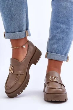 Laura Messi Półbuty Skórzane*Damskie Półbuty Skórzane Z Ozdobą Ciemnobeżowe Rosefalls Beżowy