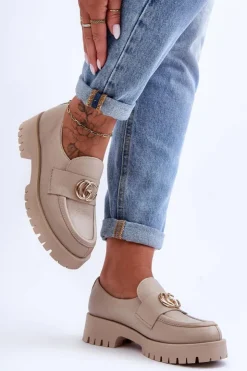 Clearance Laura Messi Damskie Półbuty Skórzane Z Ozdobą Beżowe Rosefalls Beżowy