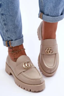 Clearance Laura Messi Damskie Półbuty Skórzane Z Ozdobą Beżowe Rosefalls Beżowy