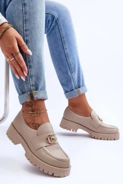 Clearance Laura Messi Damskie Półbuty Skórzane Z Ozdobą Beżowe Rosefalls Beżowy