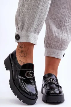 Best Laura Messi Damskie Półbuty Skórzane Z Ozdobą Czarne Rosefalls Czarny