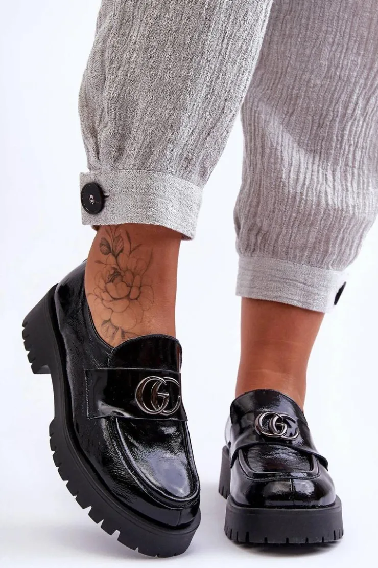 Best Laura Messi Damskie Półbuty Skórzane Z Ozdobą Czarne Rosefalls Czarny