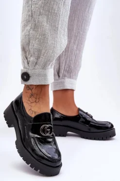 Best Laura Messi Damskie Półbuty Skórzane Z Ozdobą Czarne Rosefalls Czarny