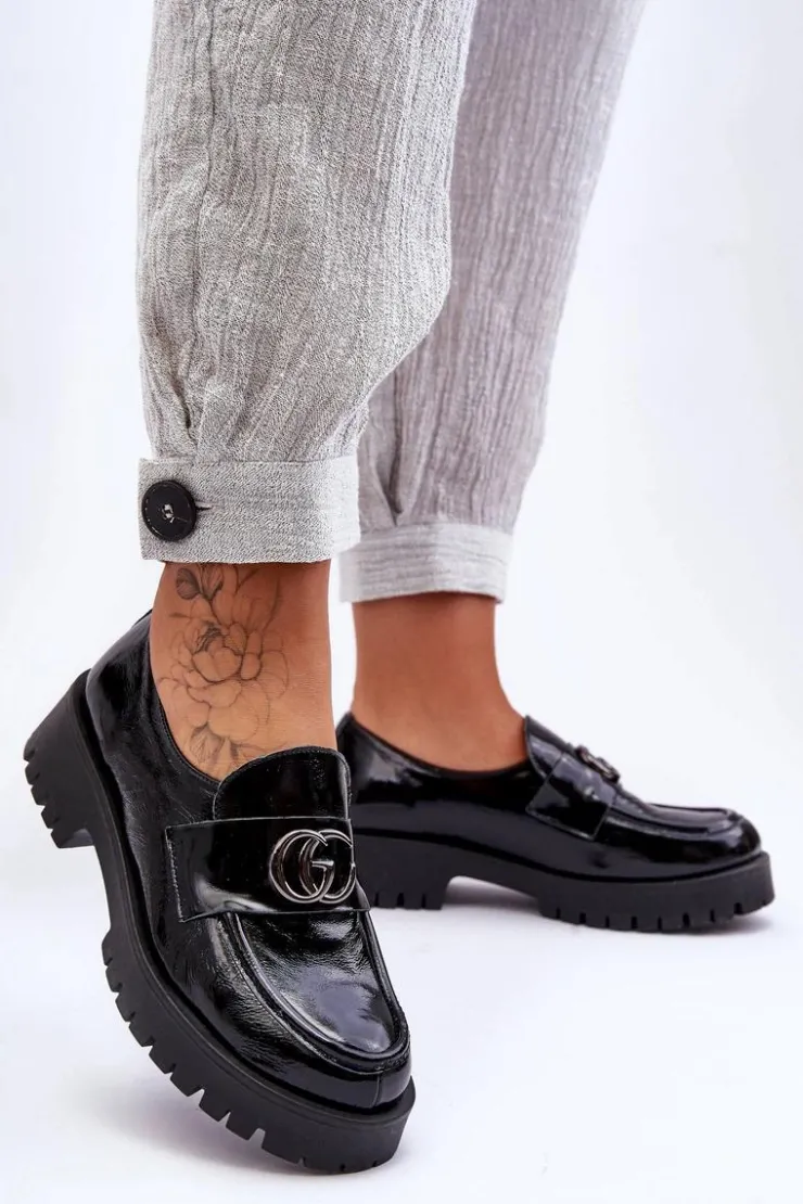 Best Laura Messi Damskie Półbuty Skórzane Z Ozdobą Czarne Rosefalls Czarny