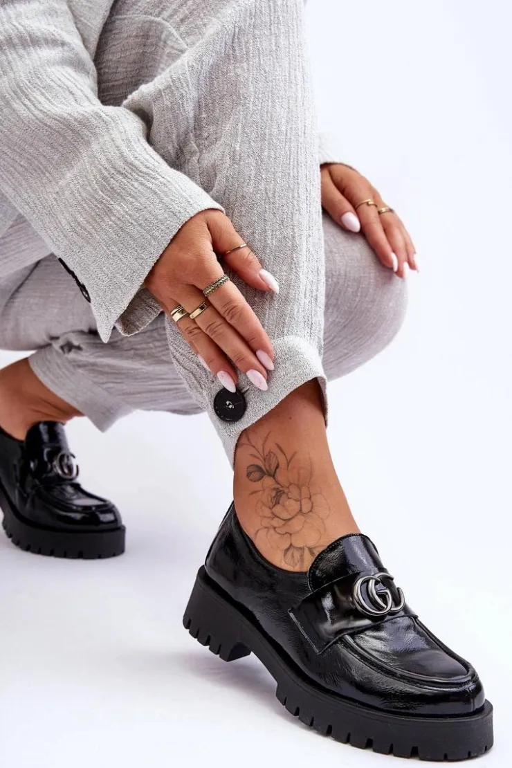 Best Laura Messi Damskie Półbuty Skórzane Z Ozdobą Czarne Rosefalls Czarny