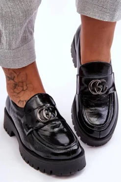 Best Laura Messi Damskie Półbuty Skórzane Z Ozdobą Czarne Rosefalls Czarny