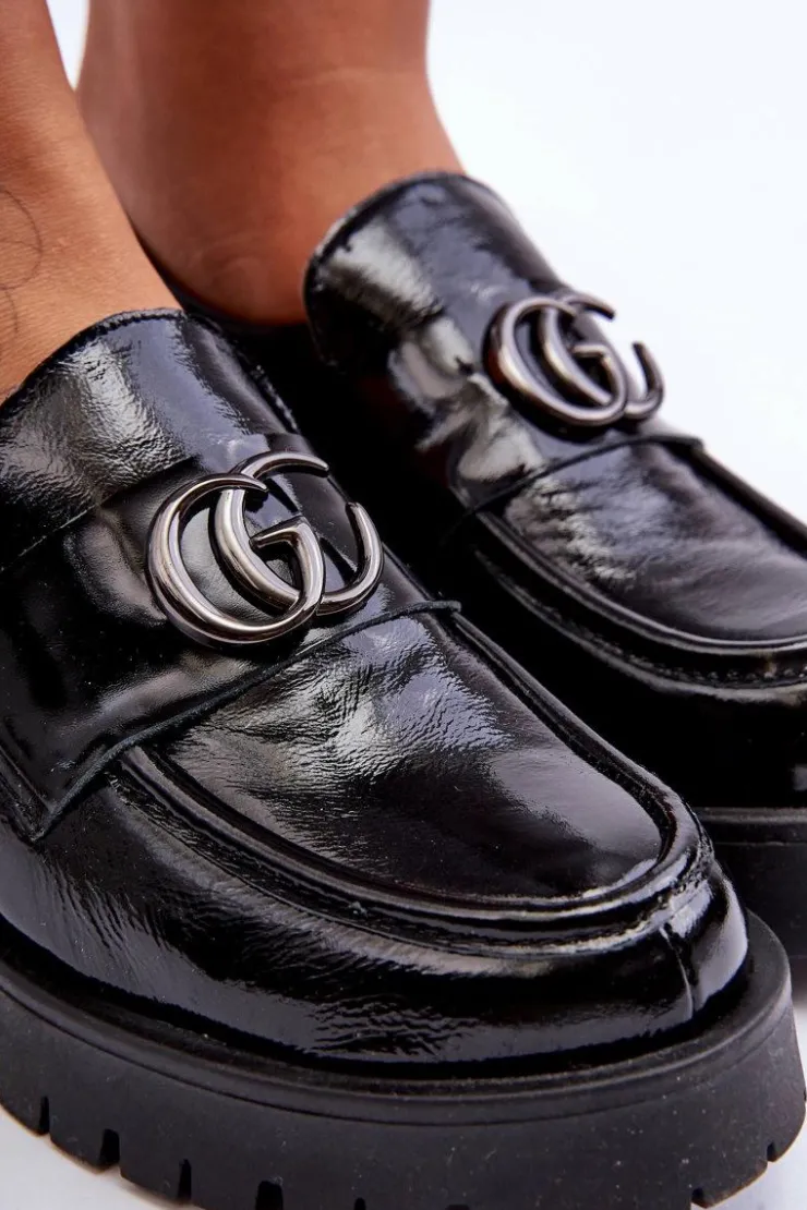 Best Laura Messi Damskie Półbuty Skórzane Z Ozdobą Czarne Rosefalls Czarny