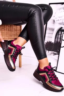 Damskie Maciejka Damskie Półbuty Sneakersy Skórzane Bordowe 04731-23