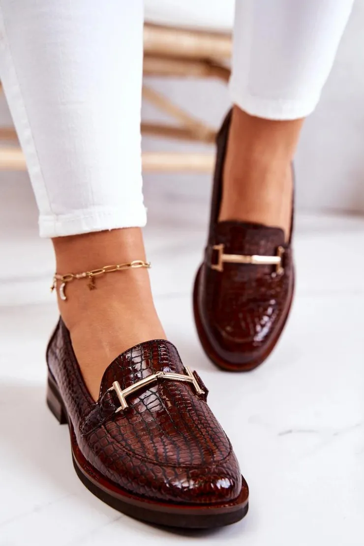 Hot Laura Messi Damskie Półbuty Wężowe 2307 Brązowe