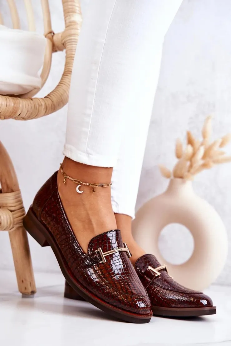 Hot Laura Messi Damskie Półbuty Wężowe 2307 Brązowe