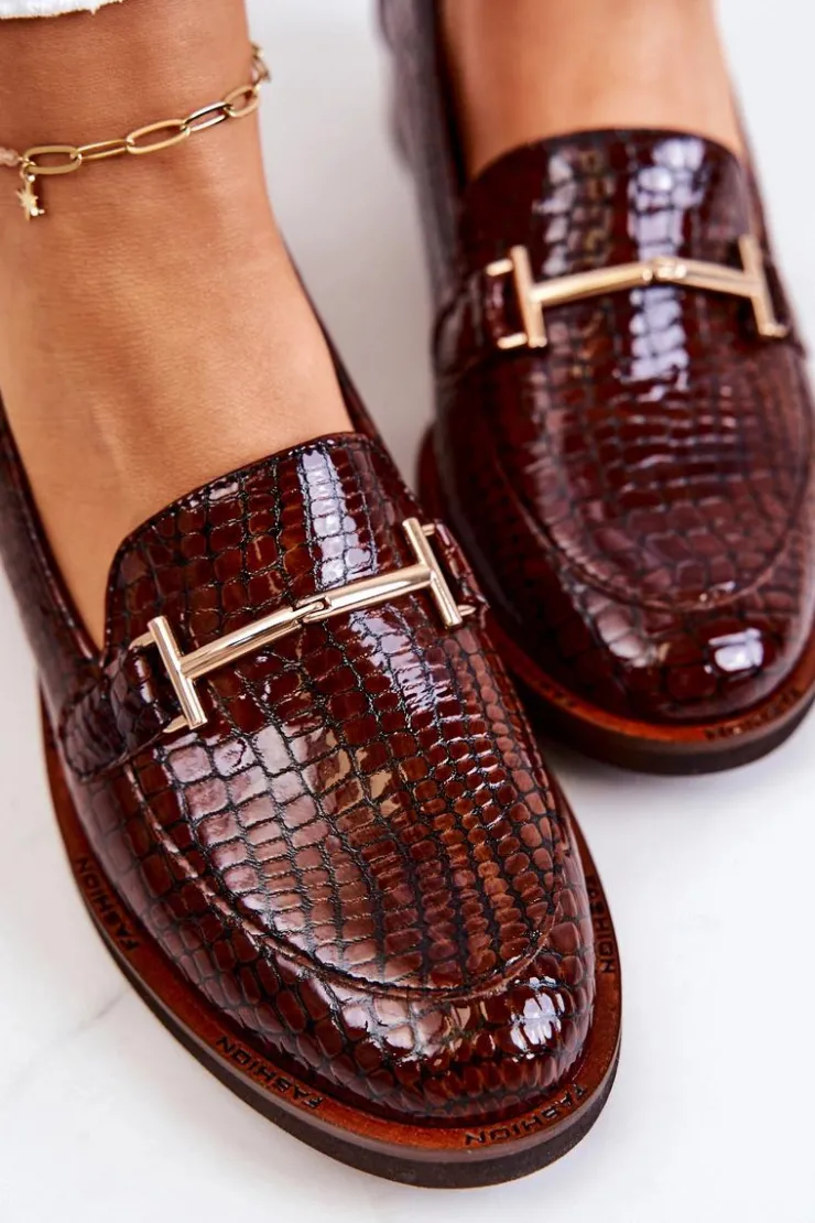 Hot Laura Messi Damskie Półbuty Wężowe 2307 Brązowe