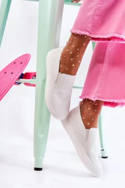 Boto Sneakersy Damskie*Damskie Półbuty Wsuwane Białe Viviana