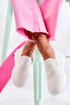 Boto Sneakersy Damskie*Damskie Półbuty Wsuwane Białe Viviana