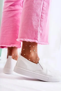 Boto Sneakersy Damskie*Damskie Półbuty Wsuwane Białe Viviana