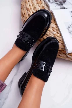 Boto Damskie Półbuty Wsuwane Lakierowane Czarne Delicious