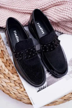 Boto Damskie Półbuty Wsuwane Lakierowane Czarne Delicious