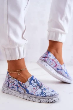 Sale Maciejka Damskie Półbuty Wsuwane Skórzane 03512-39 Niebieskie