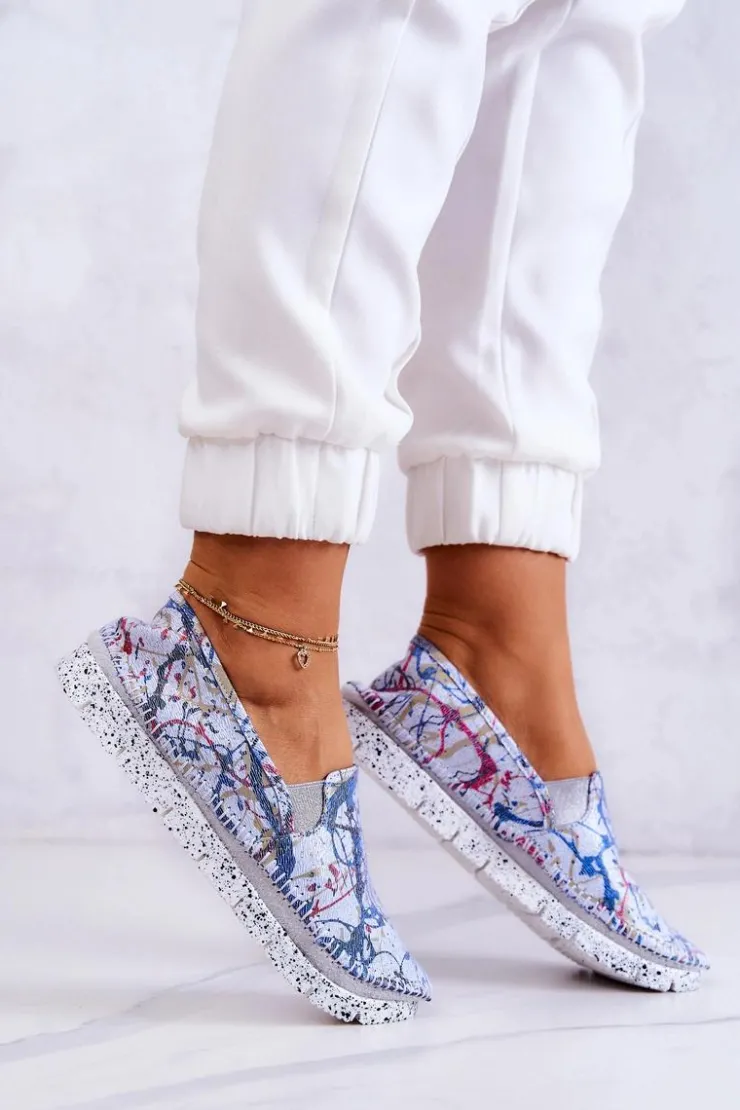 Sale Maciejka Damskie Półbuty Wsuwane Skórzane 03512-39 Niebieskie