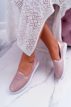 Damskie Damskie buty S.Barski Damskie Półbuty Wsuwane Skórzane Lordsy Różowe Lordi