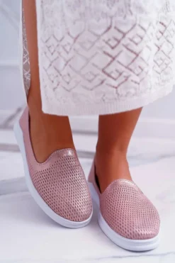 Damskie Damskie buty S.Barski Damskie Półbuty Wsuwane Skórzane Lordsy Różowe Lordi