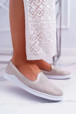 Online Damskie buty S.Barski Damskie Półbuty Wsuwane Skórzane Lordsy Złote Lordi