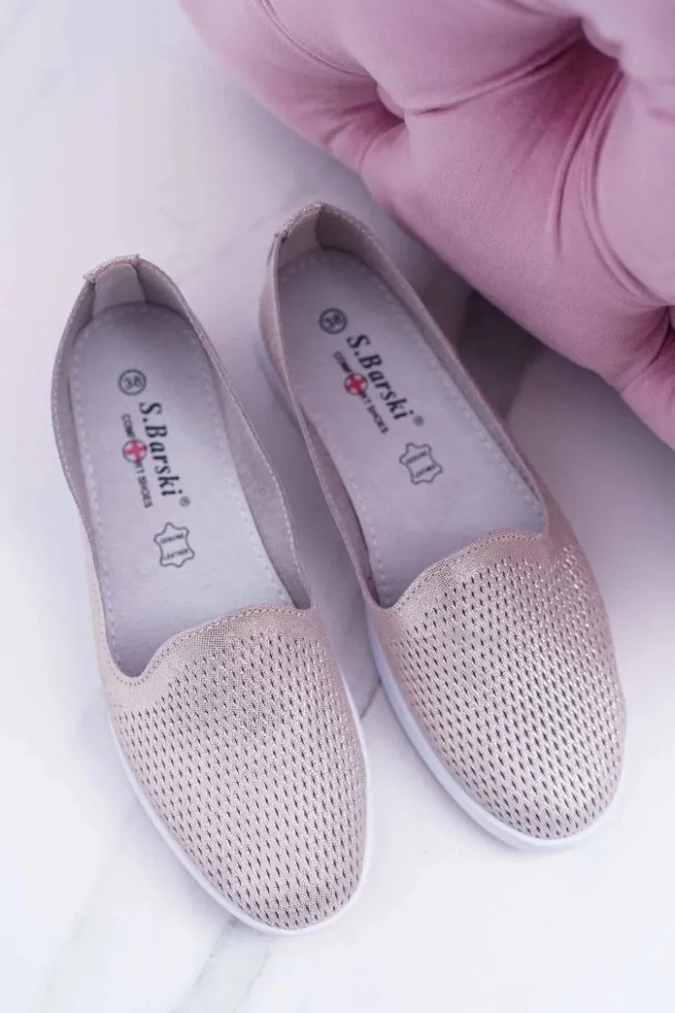 Online Damskie buty S.Barski Damskie Półbuty Wsuwane Skórzane Lordsy Złote Lordi