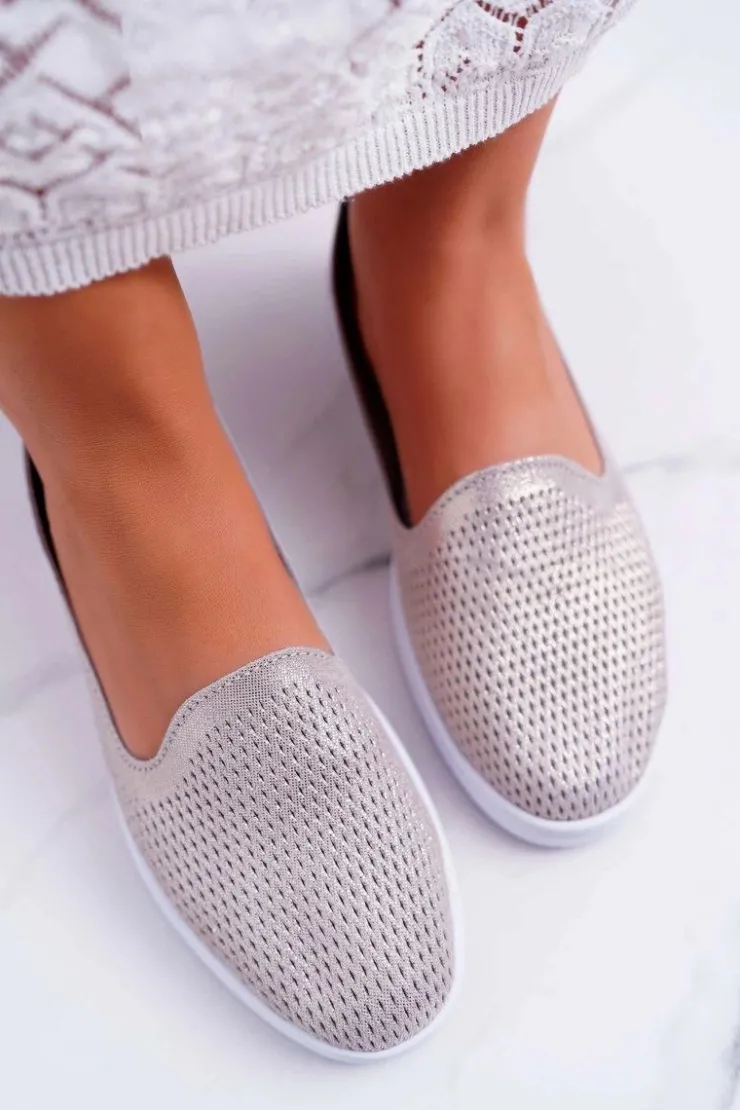 Online Damskie buty S.Barski Damskie Półbuty Wsuwane Skórzane Lordsy Złote Lordi