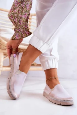 Maciejka Półbuty Skórzane*Damskie Półbuty Wsuwane Skórzane 03512-28 Jasnoróżowe