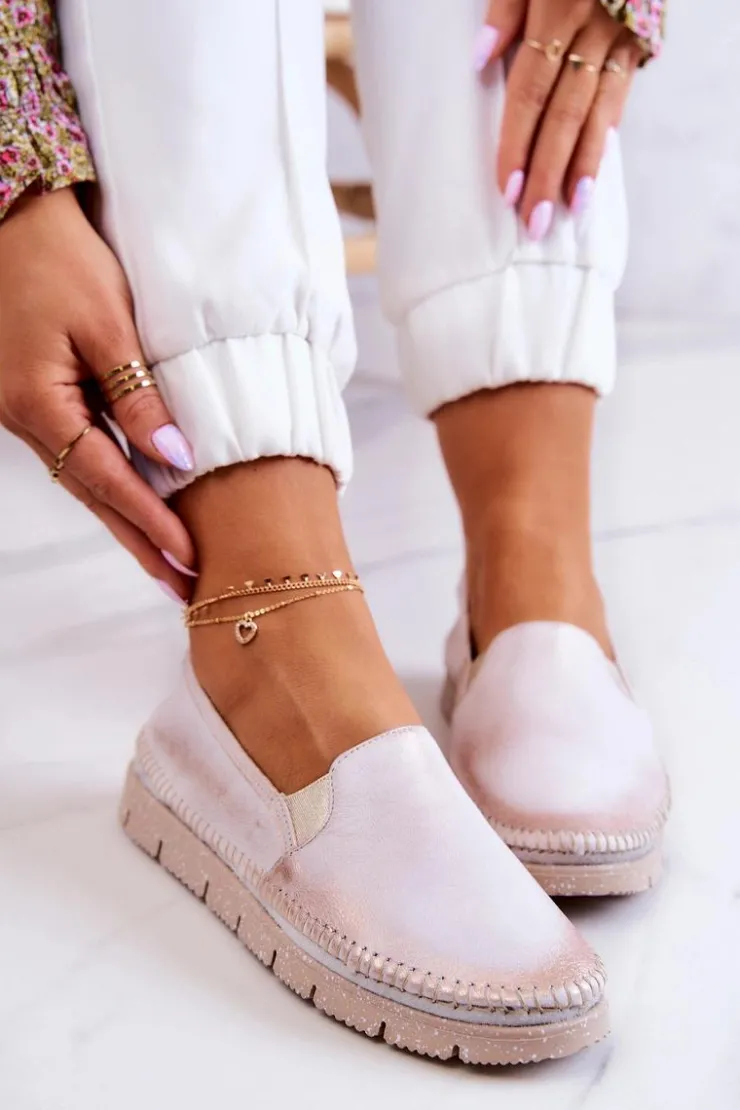 Maciejka Półbuty Skórzane*Damskie Półbuty Wsuwane Skórzane 03512-28 Jasnoróżowe