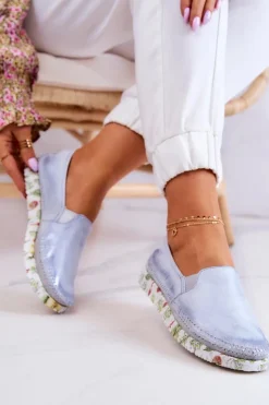 Sale Maciejka Damskie Półbuty Wsuwane Skórzane 03512-40 Jasnoniebieskie