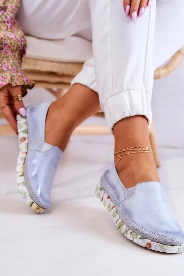 Sale Maciejka Damskie Półbuty Wsuwane Skórzane 03512-40 Jasnoniebieskie