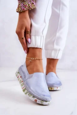 Sale Maciejka Damskie Półbuty Wsuwane Skórzane 03512-40 Jasnoniebieskie