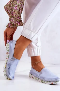 Sale Maciejka Damskie Półbuty Wsuwane Skórzane 03512-40 Jasnoniebieskie