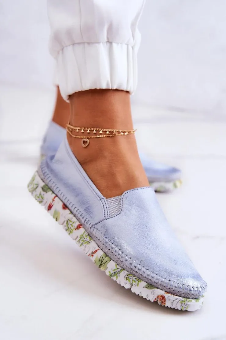 Sale Maciejka Damskie Półbuty Wsuwane Skórzane 03512-40 Jasnoniebieskie