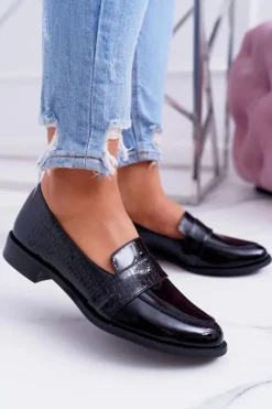 Discount Boto Damskie Półbuty Wsuwane Skórzane Lordsy Czarne Dynasty