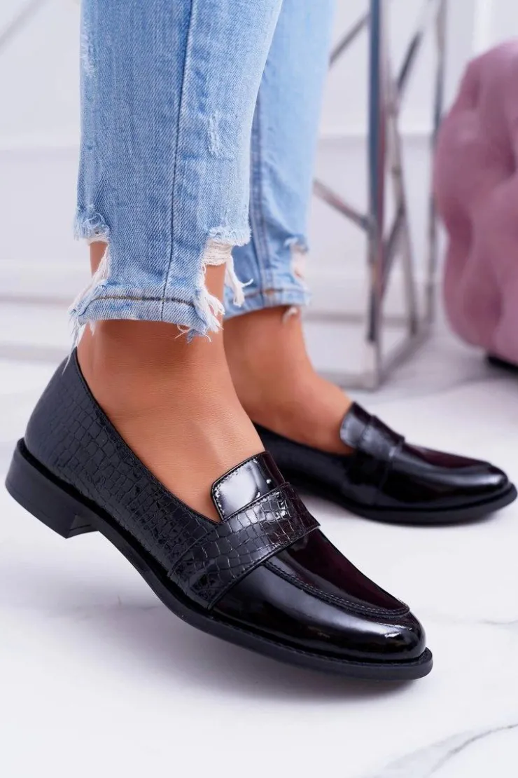 Discount Boto Damskie Półbuty Wsuwane Skórzane Lordsy Czarne Dynasty