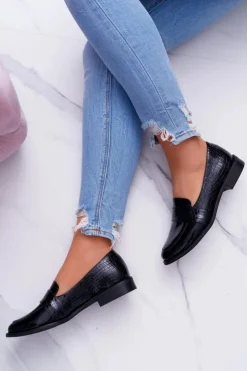 Discount Boto Damskie Półbuty Wsuwane Skórzane Lordsy Czarne Dynasty